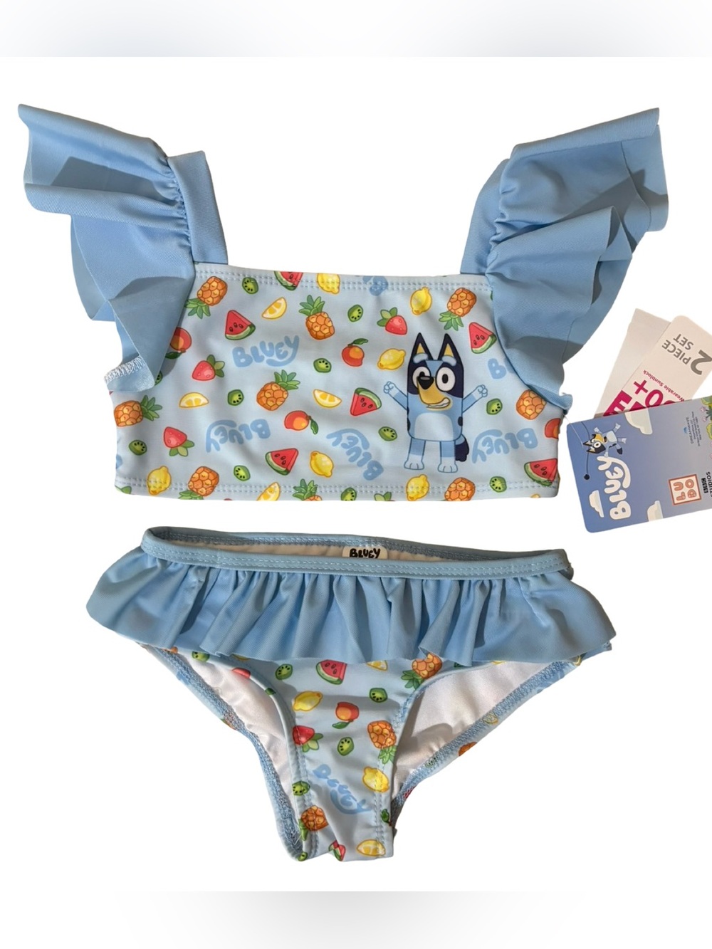 Bluey Two Piece Toddler Girls Ruffle Fruit UPF 50+ Wearable Sunblock Swimsuit